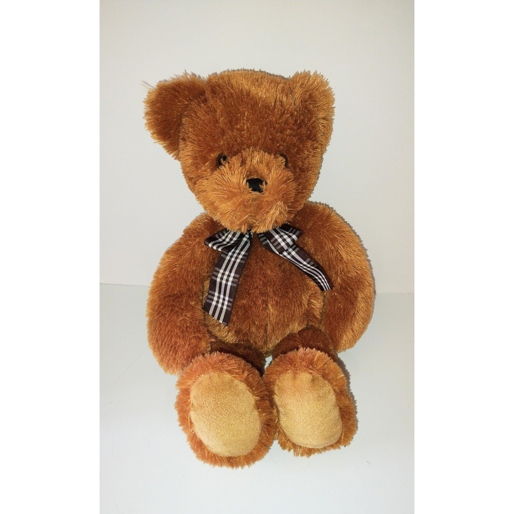16" 2000 ANIMAL ALLEY Brown Plush Beanbag BEAR w/ Checkered Bow 1